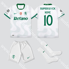 Carregar imagem no visualizador da galeria, NOVO KIT CRIANÇA ALTERNATIVO BRANCO SPORTING CP 25/26 Camisola Futebol

