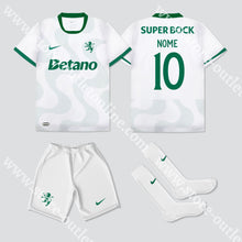 Carregar imagem no visualizador da galeria, NOVO KIT CRIANÇA ALTERNATIVO BRANCO SPORTING CP 25/26 Camisola Futebol
