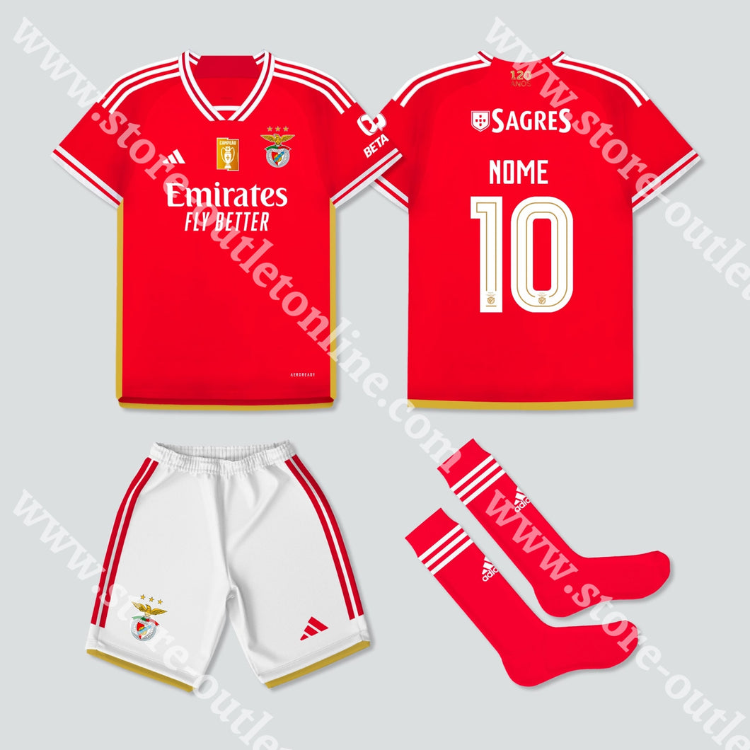 Novo Kit Criança Principal Sl Benfica 23/24 Camisola Futebol