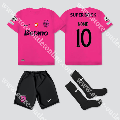 Novo Kit Criança Rosa Sporting Cp 24/25 Camisola Futebol